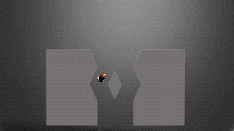 Animation of droplet waves rippling against the bomb as it comes out from underground looped tunnel. The bomb explodes when waves pass though it.
