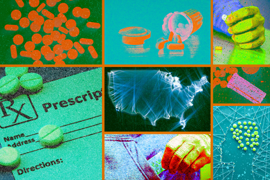 Collage of pills and map of America.