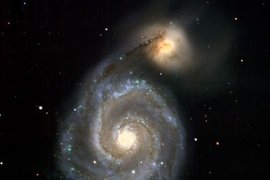 The first Pan-STARRS telescope, PS1, obtained this image of the galaxy M51 and its companion, NGC5195, while it was undergoing commissioning and debugging in 2008. Astronomers announced last month that PS1, which will scan the heavens each night in search of potential threats to Earth, is now fully operational.