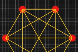 The possible quantum states of a chain of particles can be represented as points in space, with lines connecting states that can be swapped with no change in the chain's total energy. MIT researchers and their colleagues
showed that such networks are densely interconnected, with heavily trafficked pathways between points.