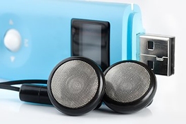 USB drive and wired earbuds