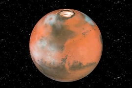 Some clouds have been added to this illustration of Mars.