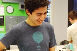 Freshmen, including Winter Guerra (pictured here), built loud-speakers and stereo-amplifiers of their own design in the new Cypress Engineering Design Studio to explore resonant systems and power conversion.