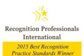 Text that reads "Recognition Professionals International - 2015 Best Recognition Practice Standards Winner"