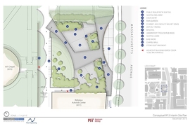 Plans for a temporary outdoor open space on the current site of MIT dormitory Bexley Hall
