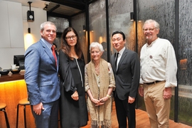 Left to right: The Honorable Kirk W. Wagar, U.S Ambassador to Singapore; Professor Ute Meta Bauer, director of NTU Centre for Contemporary Art Singapore (and former director of MIT ACT); MIT ACT Professor Emerita Joan Jonas; Paul C. Ha, director of the MIT List Visual Arts Center; and John Tirman, executive director and principal research scientist at the Center for International Studies.