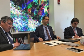 Left to right: António Cunha, representative of the Council of Portuguese Rectors; Manuel Heitor, Portuguese minister of science, technology, and higher education; Paulo Ferrão, president of the Portuguese Foundation for Science and Technology.