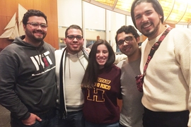 University of Puerto Rico students visiting MIT this spring were (l-r): Gabriel Colon-Reyes, Angel Astacio-Echevarria, Swanny Lamboy Rodriguez, Raul Mojica Soto-Albors, and Jean Carlos Vega-Diaz.