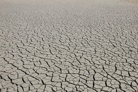 A coastal lagoon near the island of Kos, Greece, is completely dried out during the summer season.