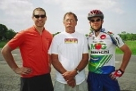 Greg Mahowald, Steve Bond of Hector, N.Y., and Kyle Rattray, after Bond put up the MIT cyclists at his home.