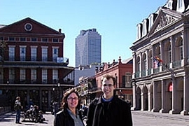 Lorlene Hoyt, assistant professor in urban studies and planning, with 
Philippe Morgan de Rivery, master's student, in New Orleans' French Quarter.