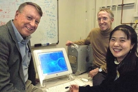 From left, Morris Cohen Professor of Materials Science and Engineering Edwin Thomas, who is also department head, Professor Patrick Doyle of chemical engineering and materials science postdoc Ji-Hyun Jang. The researchers have designed a technique to control the size, shape and texture of microparticles.