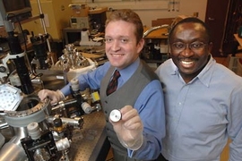 MIT research scientist Luis Velasquez-Garcia, left, and Akintunde Ibitayo Akinwande, professor of electrical engineering and computer science, are developing a tiny sensor that can detect hazardous gases, including biochemical warfare agents.