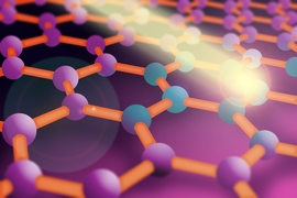 Researchers at MIT have found a way to control how graphene conducts electricity by using extremely short light pulses. In this illustration, a lattice of graphene is shown with its bonds (bars) connecting carbon atoms (balls). When the light pulse hits the atoms, electrons can accumulate or diminish in number. By controlling the concentration of electrons in a graphene sheet, researchers can chan...