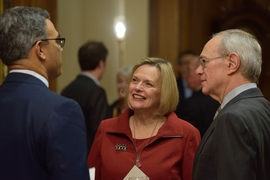 (Left to right) Vanu Bose, Christine Reif, and MIT President L. Rafael Reif.