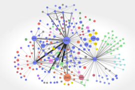 A network diagram representing the strength of the cultural connections between language speakers, based on the number of book translations between languages.