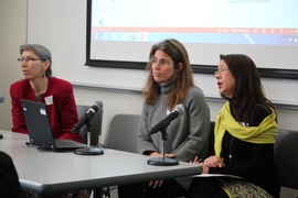 (From left) Anne McCants, Ina Lipkowitz, and Emma Teng of MIT at the symposium, "Consuming Food, Producing Culture," held at MIT.