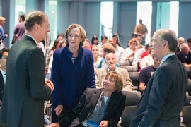(From left) Lynn Orr, MIT President Emerita Susan Hockfield, MIT Vice President for Research Maria Zuber, and Robert Armstrong