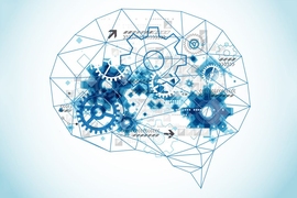 Illustration of the inside of a brain, imagined as connected cogs in a machine