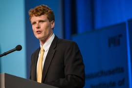 The event was co-hosted by President Reif and Congressman Joe Kennedy III (pictured).