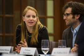 Christina Patterson, Graduate student of Economics, speaks during a roundtable discussion Lagarde held with MIT faculty and students.
