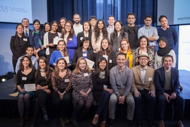All the winners of the 2016 MIT IDEAS Global Challenge, held on April 2. Grand-prize winner Malena Gonzalez of ValueMe is in the second row, second from the left. 