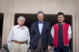 (Left to right): EAPS professor M. Nafi Toksöz, CEE professor Oral Buyukozturk, and CEE postdoc Hao Sun.
