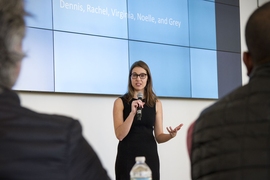 The DesignX finalists represent a range of ventures focused on solving problems in design and the built environment. Noelle Marcus, a graduate student in urban studies and planning, pitched as part of the Nesterly team, which is developing a digital platform to exchange tasks for affordable housing.
