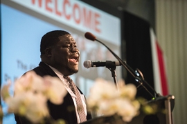 Jermaine Tulloch, a guest soloist with MIT’s Gospel Choir, performed a musical selection.