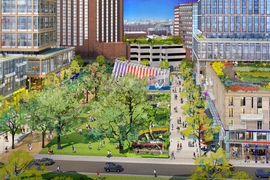 The central open space connects 5th Street to Kendall Square and provides opportunities for recreation, outdoor dining, gardens, and a pavilion for innovation and entertainment.