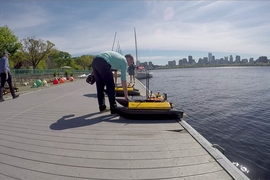 Class 2.680 (Unmanned Marine Vehicle Autonomy, Sensing and Communications), which is offered during spring semester, is structured around the presence of ice on the Charles. While the river is covered by a thick sheet of ice in February and into March, students are taught to code and program a remotely-piloted marine vehicle for a given mission. 
