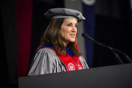 MIT Chancellor Cynthia Barnhart presided over MIT’s Investiture of Doctoral Hoods, June 7th, 2018.