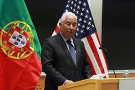 Prime Minister of Portugal António Costa gave a speech to a full house in the Kirsch Auditorium at the Stata Center, which included many students in the MIT Portugal Program.