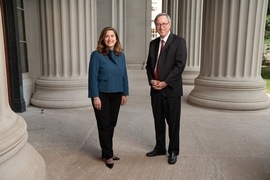 After 12 years of service at MIT, Senior Vice President and Secretary of the MIT Corporation R. Gregory Morgan (right) will step down at the end of this year. He will be succeeded by Suzanne Glassburn (left), who has been an attorney in MIT’s Office of the General Counsel since 2008.