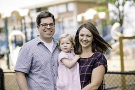 Graduate student Ryan Hill with his wife, Sarah, and their two-year-old daughter, Norah