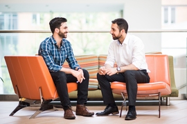 Alexi Choueiri  (left) and Mahdi Ramadan, both evacuees from Lebanon, met at MIT 11 years after leaving their homeland on the same boat.