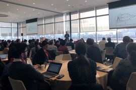 Professor Antonio Torralba, MIT director of the MIT—IBM Watson AI Lab and the inaugural director of the MIT Quest for Intelligence, addresses the audience at the MIT AI Policy Congress on Jan. 15.