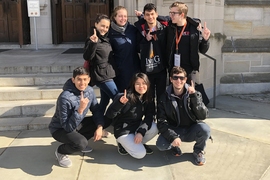 A recent conference attended by a group of MIT students, pictured here, catalyzed new ideas for the Institute's First Generation Program. Back row, left to right: Claudia V Cabral, Tina Pavlovich, Derek J Garcia, Tanner L Bonner; front row, left to right: Rodrigo A Vasquez, Min Liew, Zachary Villaverde.