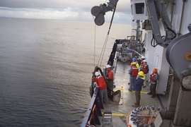 While aboard the research vessel Sally Ride off the coast of San Diego, Peacock, Alford and a multistakeholder team of researchers deployed a discharge hose and studied sediment plumes to assess the environmental impacts of deep-sea mining.