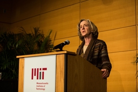 MIT president emerita and professor of neuroscience Susan Hockfield presented a summation at the conclusion of the symposium.