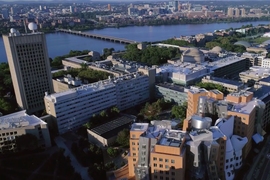 An aerial view of MIT's campus
