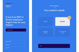 This mock-up shows how EMTs, doctors and patients can use the app to select and identify which hospitals have availability.