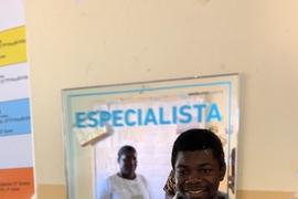 macro-eyes is working to scale their model’s predictive success across all of Tanzania and Mozambique. This photo shows frontline health workers in Mozambique. “macro-eyes produced mirrors for the health facilities to remind frontline health workers that they are the experts/'Especialistas,'” Fels says.