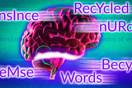 Illustration of brain with words