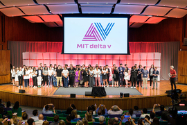 delta v teams on stage at the demo day event Friday night