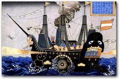 'American Warship,' an image from the 'Black Ships and Samurai' exhibit by professors John Dower and Shigeru Miyagawa.