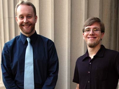 The Goodwin Medal for teaching went to Michael Hinczewski G, left, and Benjamin Vandiver G.