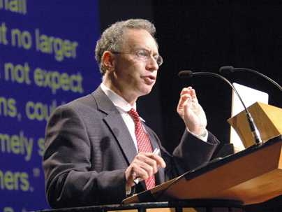 Robert Langer gives a talk on 'Cancer Drug Delivery' at Kresge Auditorium during a symposium on 'The New Science of Cancer Therapy' held Friday, June 24.
