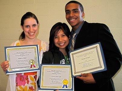 Award for Excellence winners Mahalia Miller and Carmel Mercado pose with Summer Study Scholarship winner, Dorian Dargan