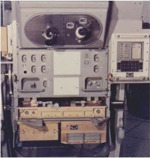 Apollo guidance and navigation system in a simulator of the Lunar Excursion Module used to train the astronauts.